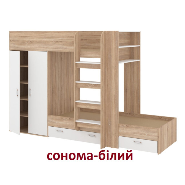 Ліжко двоярусне з шафою ящиками Немо Пехотін