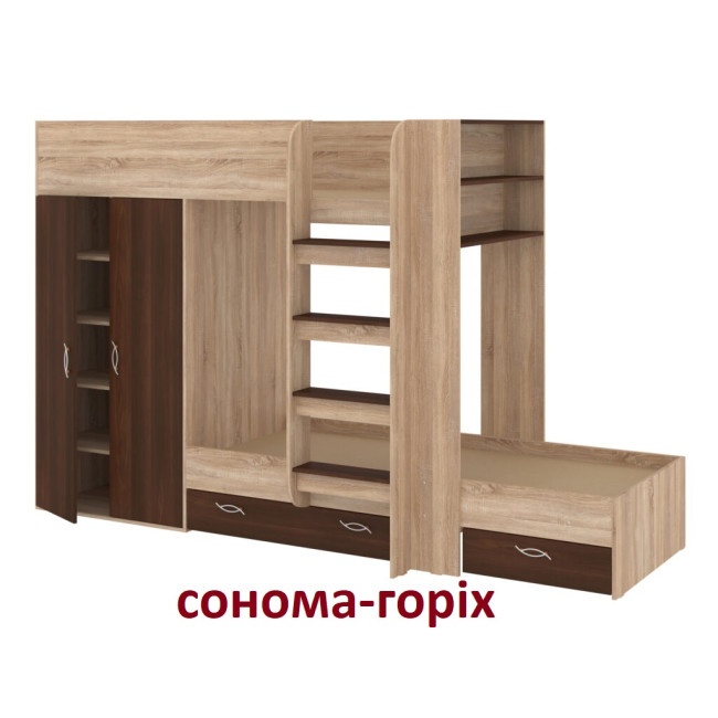 Ліжко двоярусне з шафою ящиками Немо Пехотін
