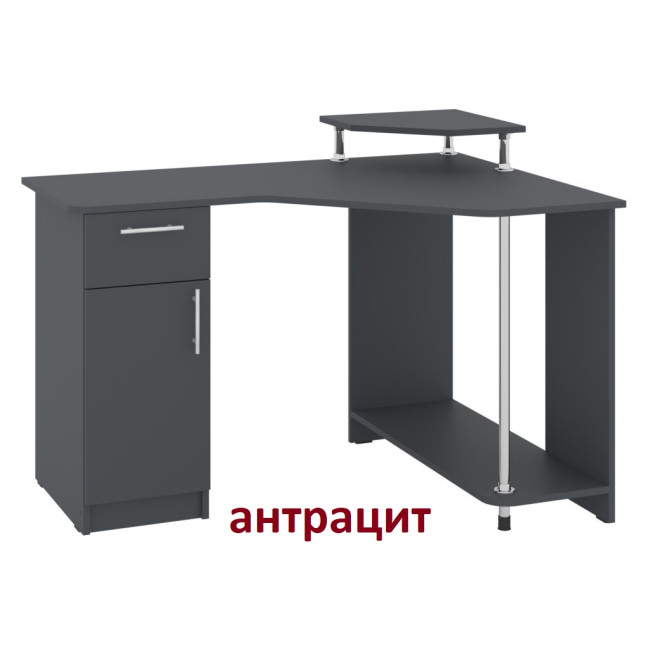 Кутовий комп'ютерний стіл для дому офісу 120/880/750(890) см 1 двері 1 ящик Атлант бетон Пехотін
