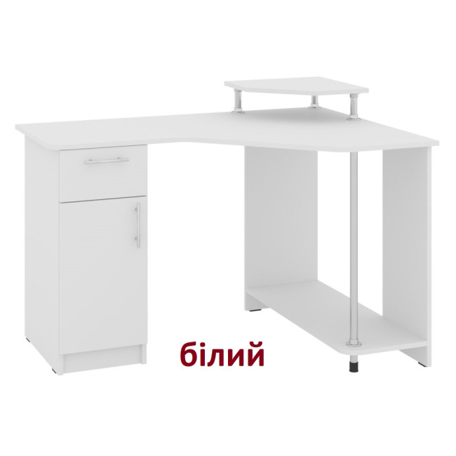 Кутовий комп'ютерний стіл для дому офісу 120/880/750(890) см 1 двері 1 ящик Атлант бетон Пехотін