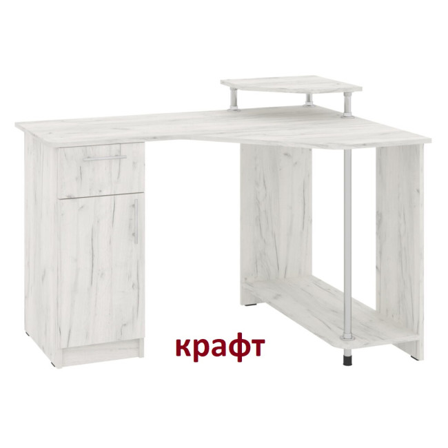 Кутовий комп'ютерний стіл для дому офісу 120/880/750(890) см 1 двері 1 ящик Атлант бетон Пехотін