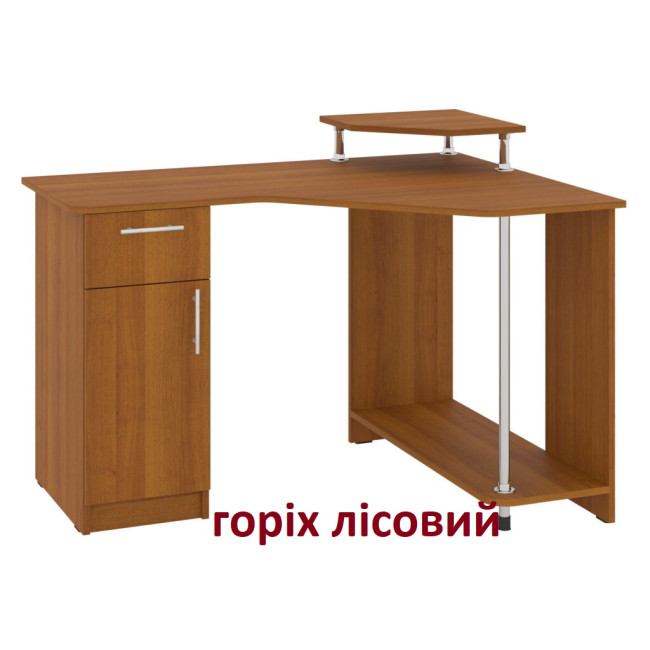 Кутовий комп'ютерний стіл для дому офісу 120/880/750(890) см 1 двері 1 ящик Атлант бетон Пехотін