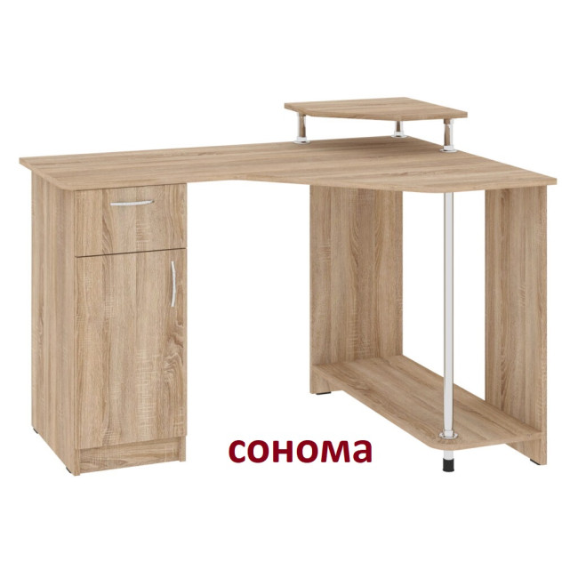 Кутовий комп'ютерний стіл для дому офісу 120/880/750(890) см 1 двері 1 ящик Атлант бетон Пехотін