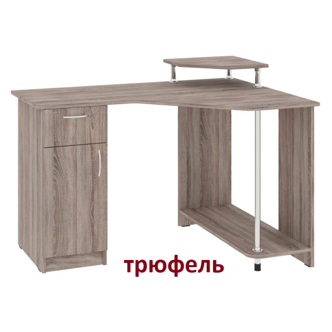 Кутовий комп'ютерний стіл для дому офісу 120/880/750(890) см 1 двері 1 ящик Атлант бетон Пехотін