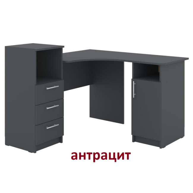 Стіл письмовий кутовий офісний для школяра 123/120 см 1 двері 3 ящики Індіго Пехотін