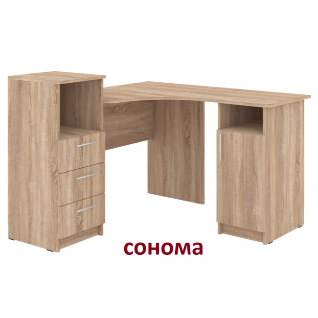 Стіл письмовий кутовий офісний для школяра 123/120 см 1 двері 3 ящики Індіго Пехотін